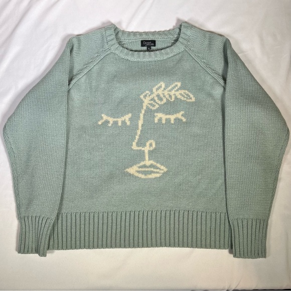 Desert Dreamer Cameo Face Outline Sage Knit Pullover Cropped Sweater SMALL EUC - Picture 11 of 16